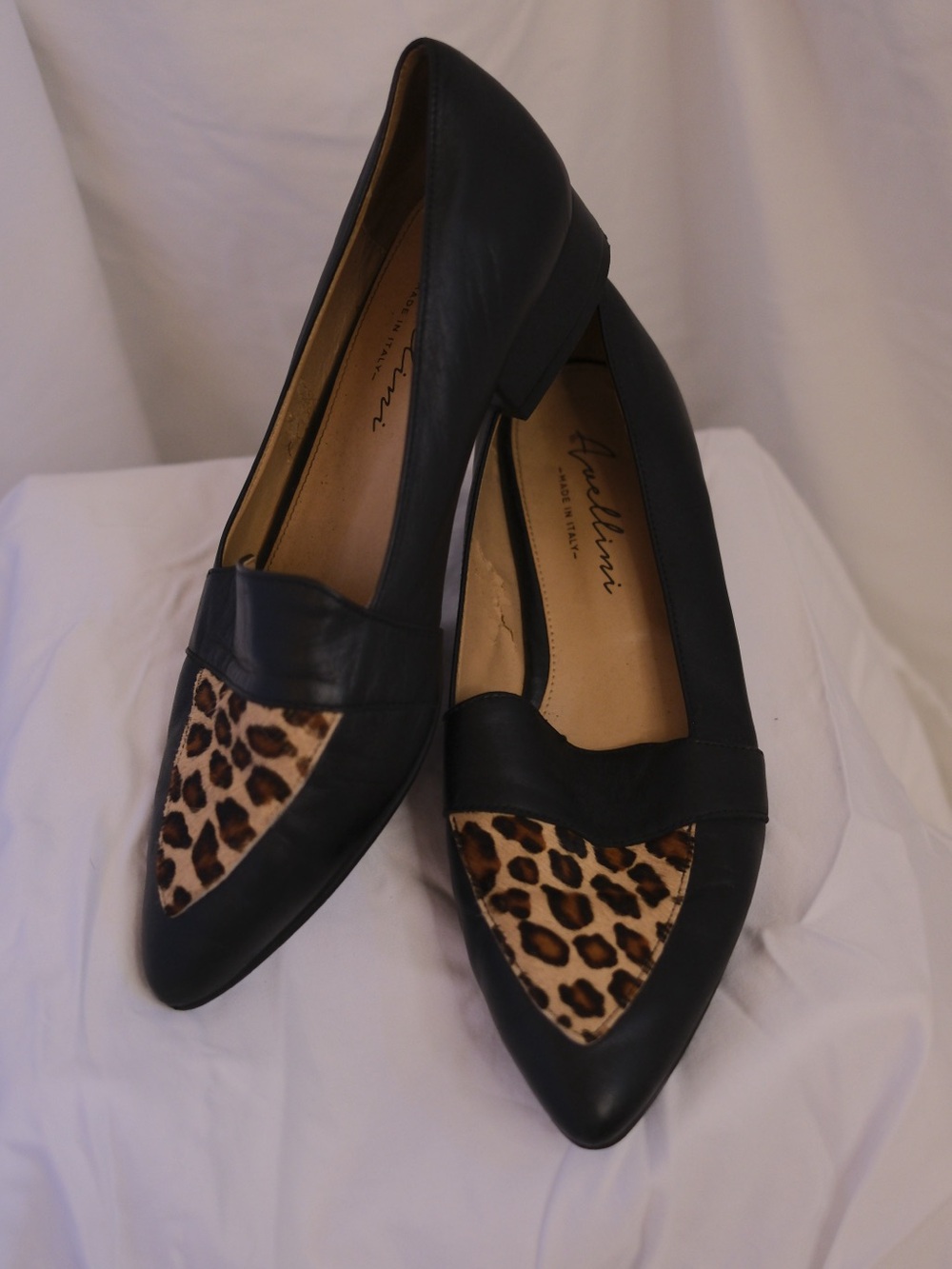 Italian Leather Leopard Pointed Toe Loafers Size 38